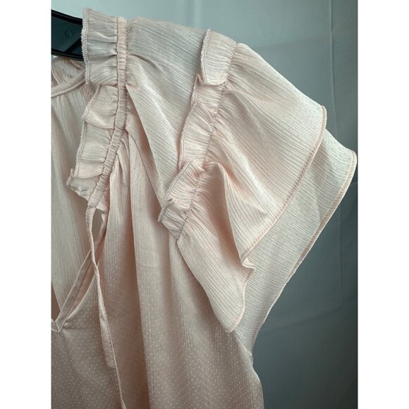 NWOT Floral & Ivy Light Pink Ruffled Short Sleeve Top S 100% Polyester NWOT - Picture 5 of 7